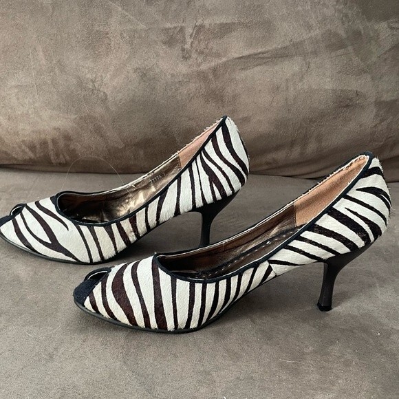 Joseph Mayo Boho Zebra Print Open Toe 3” Heels Women Size 7 - Picture 2 of 8